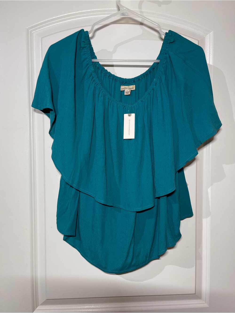 Anthropologie Teal Layered Ruffle Peasant Blouse